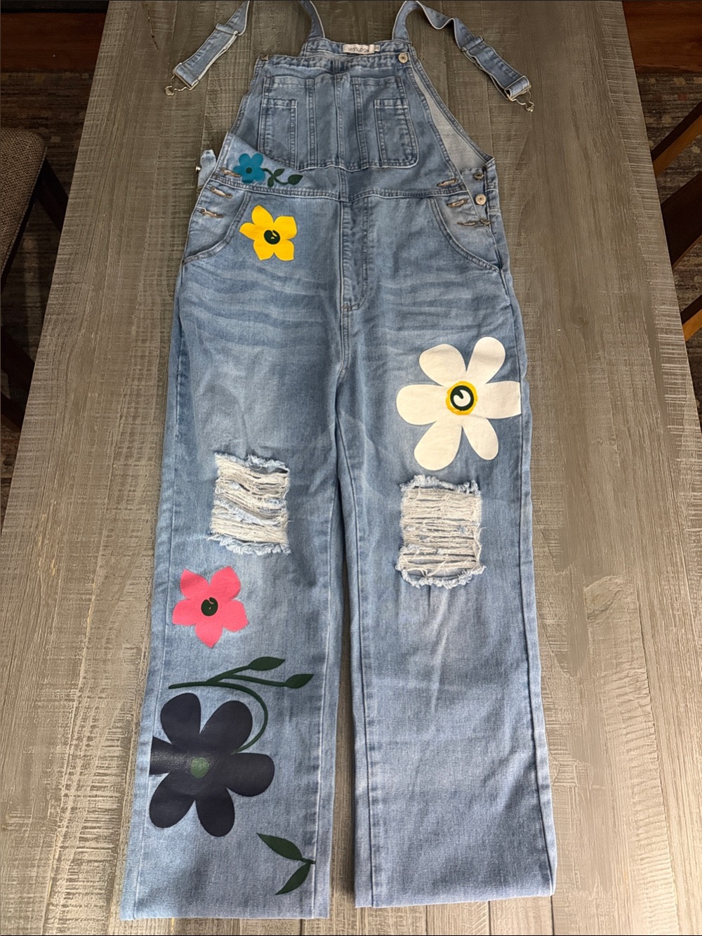MISSLOOK Light Blue Denim Overalls with Multicolor Floral Prints